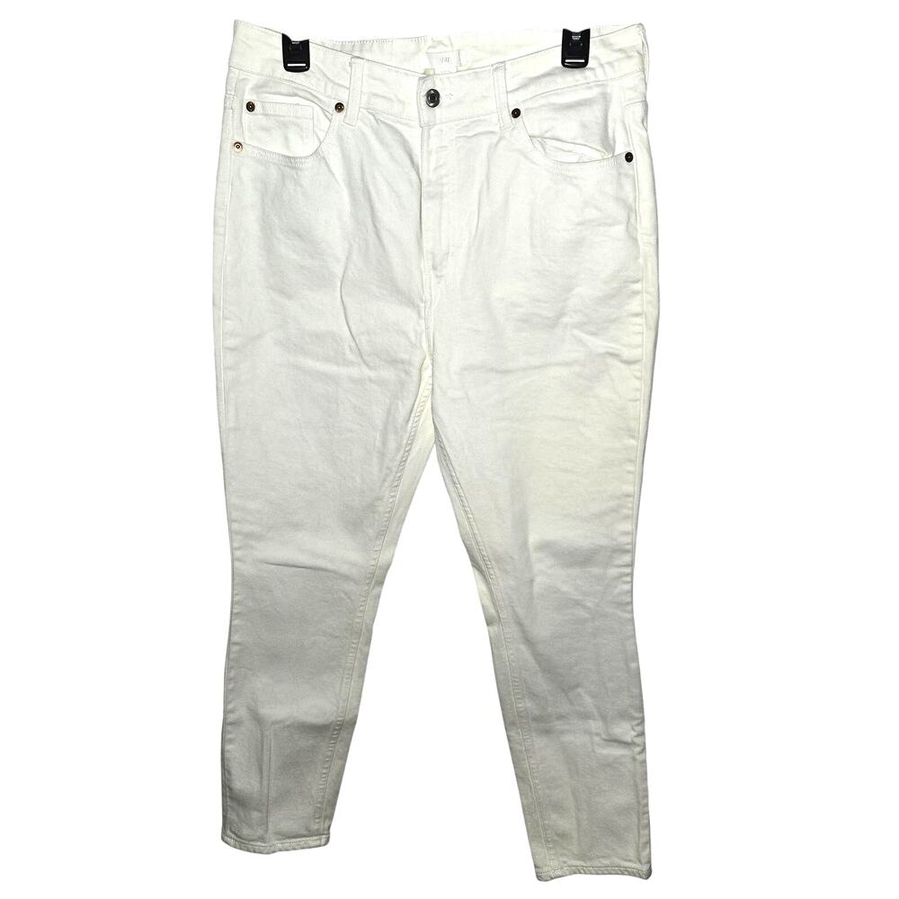 H & M Size 12 5 Pocket High Waist Slim Straight Leg White Light Stretch Jeans